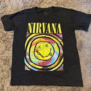 NIRVANA Black and Yellow Short Sleeve Tee with Iconic Smiley Face
